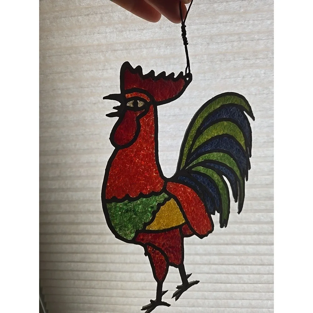 Rooster Stained Glass Window Panel Sun‎ Catcher Chiken Hanging Decor Farmhouse